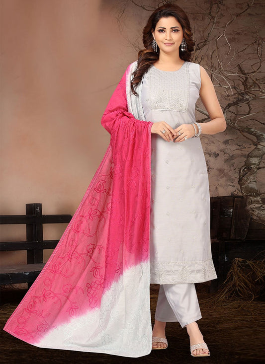 Salwar Suit Art Silk Grey Embroidered Salwar Kameez