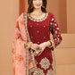 Salwar Suit Art Silk Red Embroidered Salwar Kameez