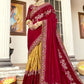 Designer Art Silk Red Embroidered Saree