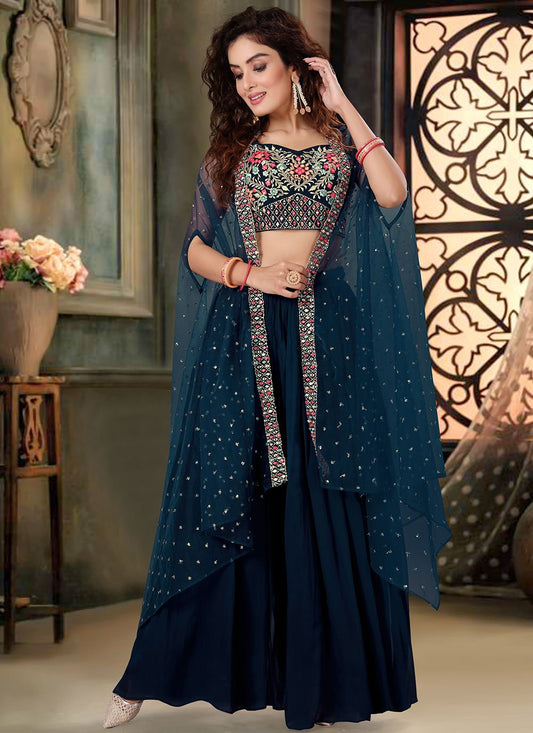 Trendy Suit Art Silk Net Blue Embroidered Salwar Kameez