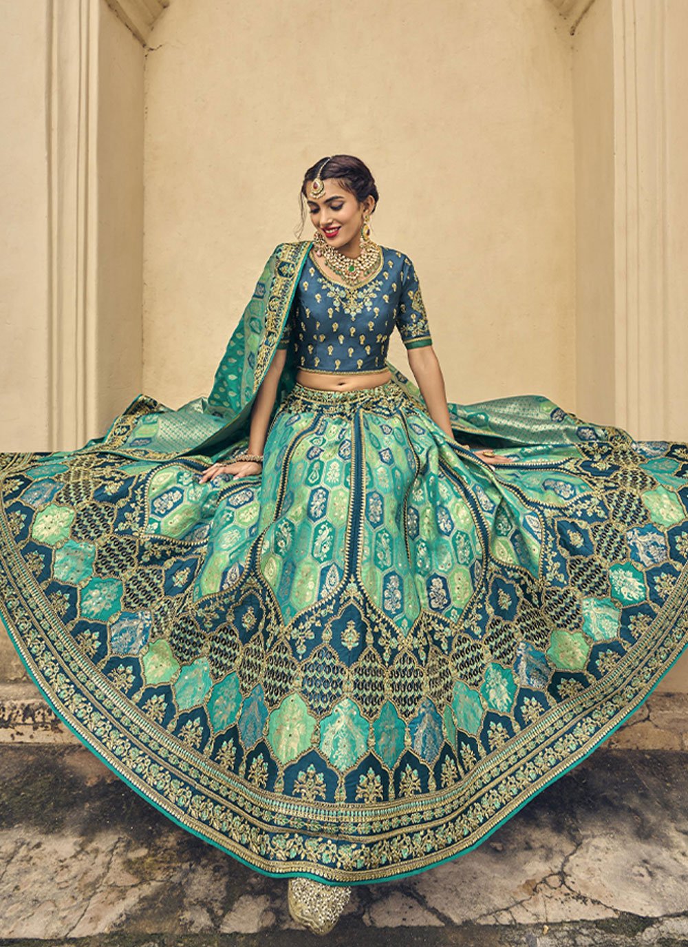 A Line Lehenga Banarasi Silk Multi Colour Embroidered Lehenga Choli