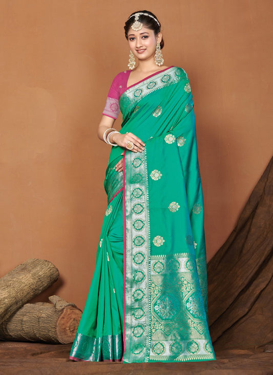 Traditional Saree Banarasi Silk Green Embroidered Saree