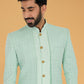 Indo Western Banarasi Silk Green Embroidered Mens