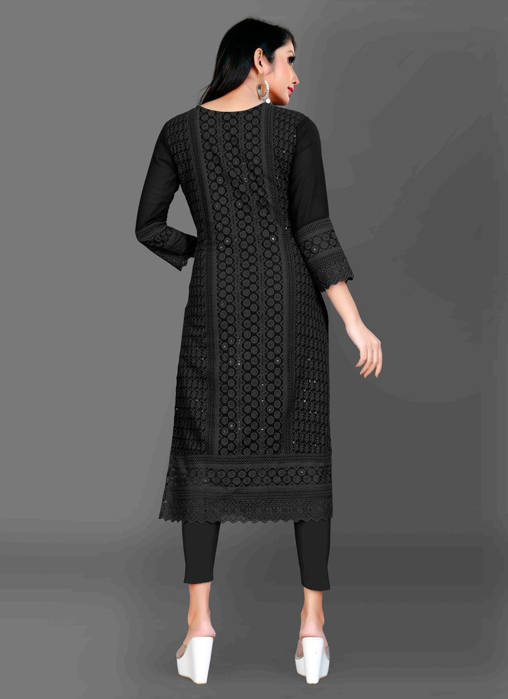 Designer Kurti Chiffon Georgette Black Embroidered Kurtis