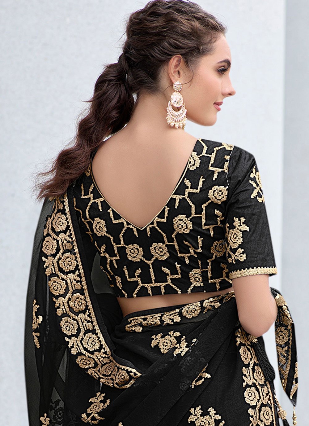 Classic Shimmer Black Embroidered Saree