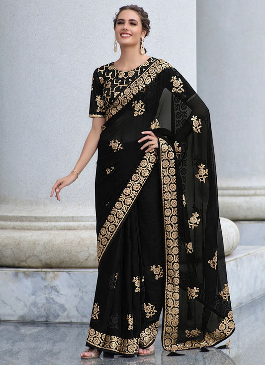 Classic Shimmer Black Embroidered Saree