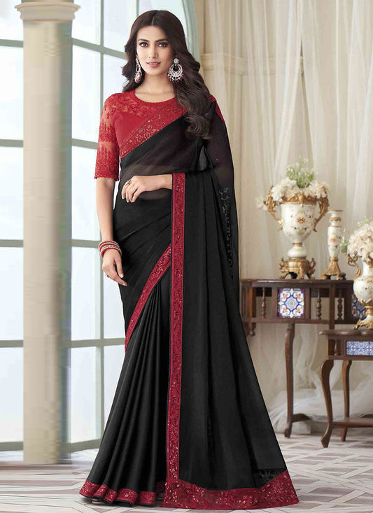 Classic Silk Black Embroidered Saree