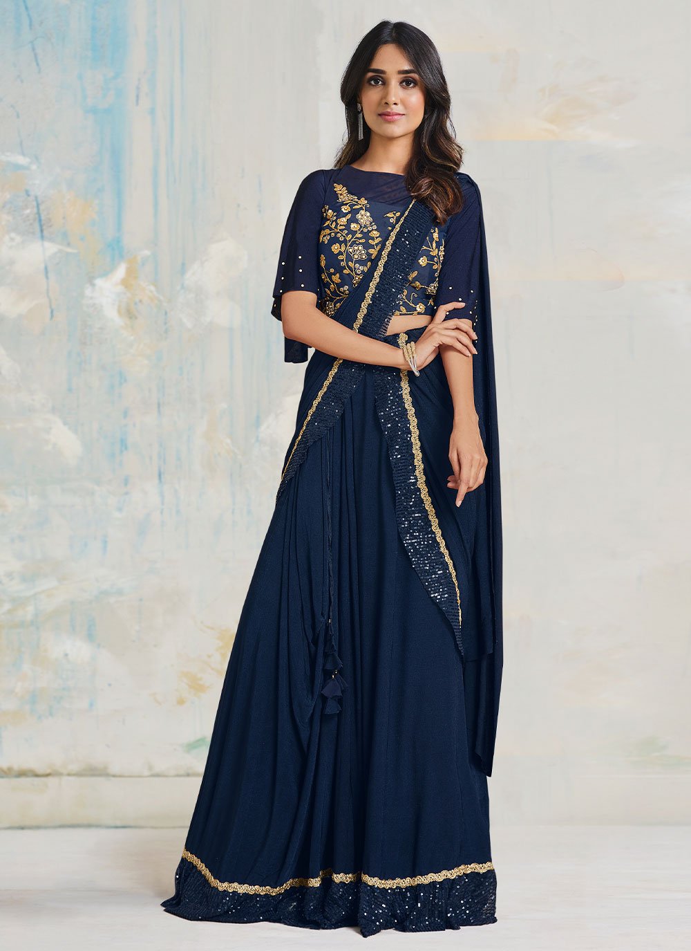 Classic Lycra Blue Embroidered Saree