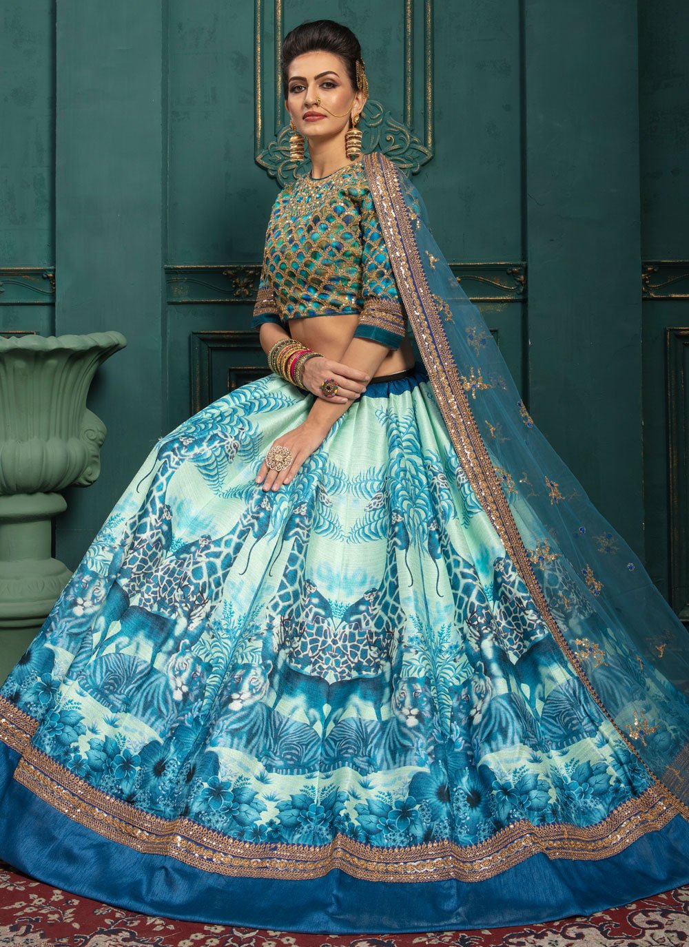 Lehenga Choli Silk Blue Embroidered Lehenga Choli