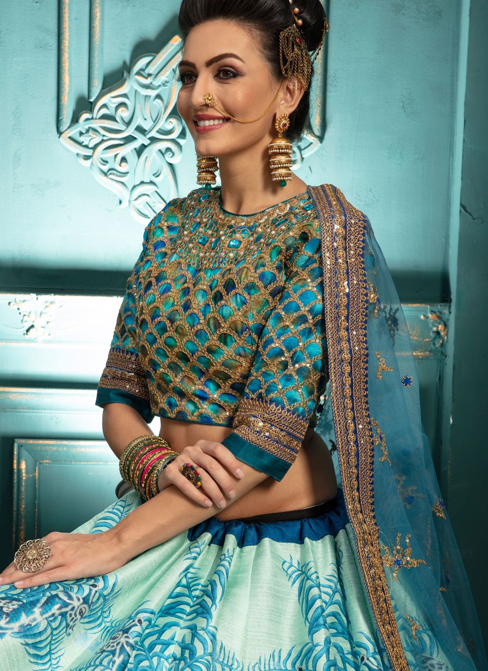 Lehenga Choli Silk Blue Embroidered Lehenga Choli