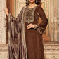 Pant Style Suit Velvet Brown Embroidered Salwar Kameez