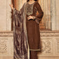 Pant Style Suit Velvet Brown Embroidered Salwar Kameez