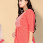 Casual Kurti Cotton Peach Embroidered Kurtis