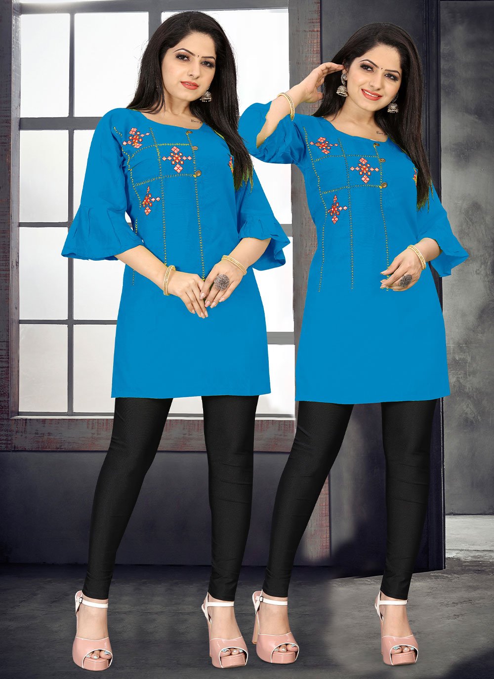 Casual Kurti Rayon Blue Embroidered Kurtis