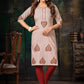 Casual Kurti Handloom Cotton Cream Pink Embroidered Kurtis