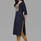 Casual Kurti Cotton Blue Embroidered Kurtis