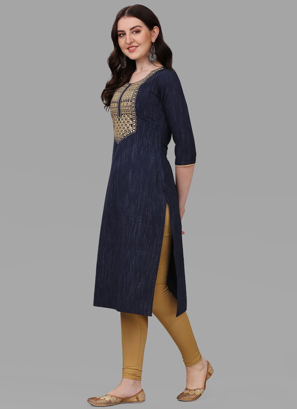 Casual Kurti Cotton Blue Embroidered Kurtis