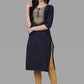 Casual Kurti Cotton Blue Embroidered Kurtis