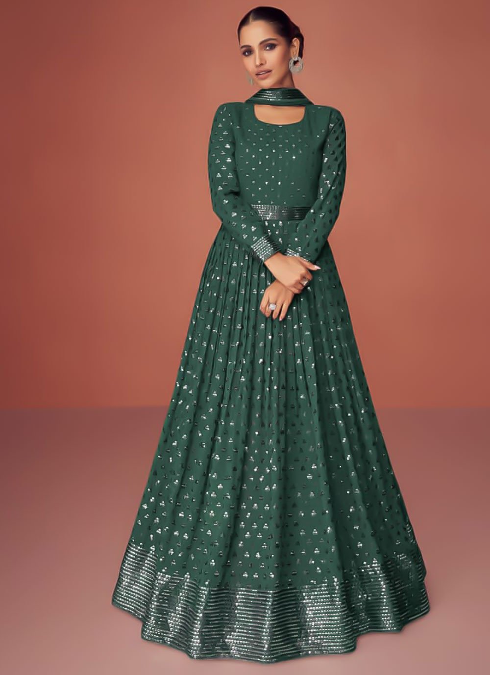 Anarkali Suit Georgette Green Embroidered Salwar Kameez