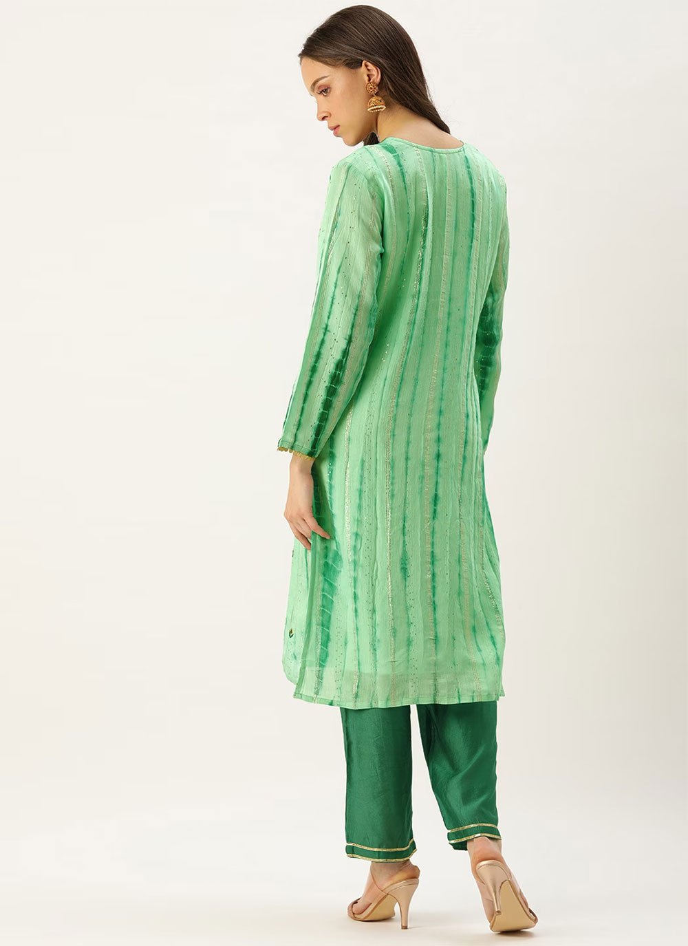 Party Wear Kurti Georgette Green Embroidered Kurtis