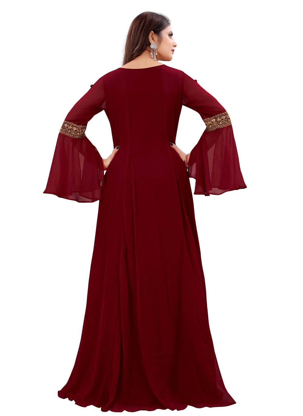 Gown Georgette Maroon Embroidered Gown