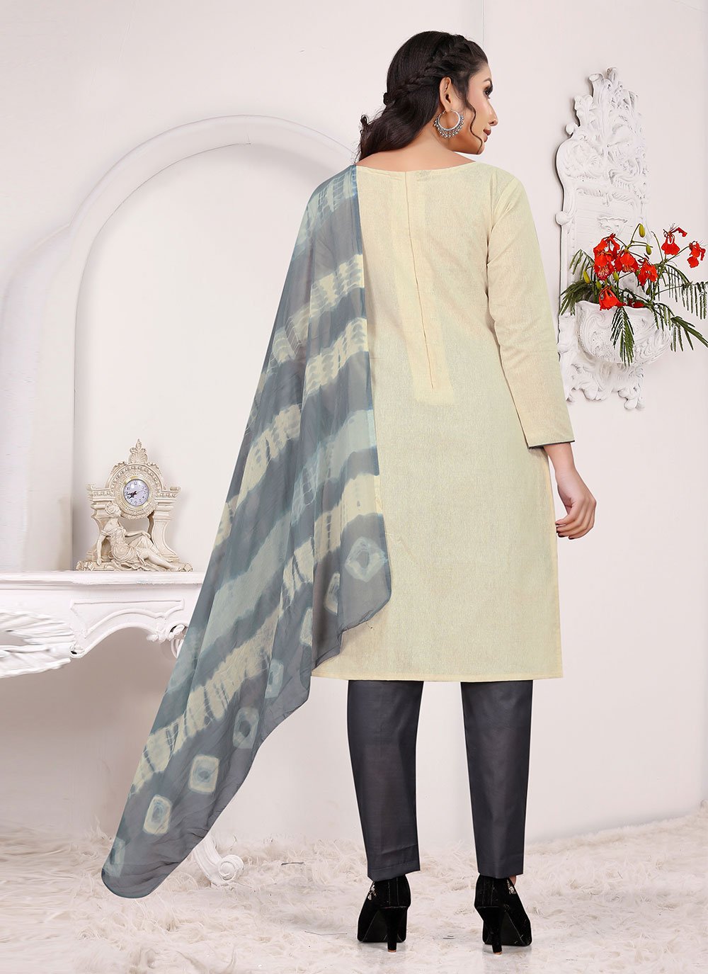 Salwar Suit Cotton Khadi Cream Embroidered Salwar Kameez