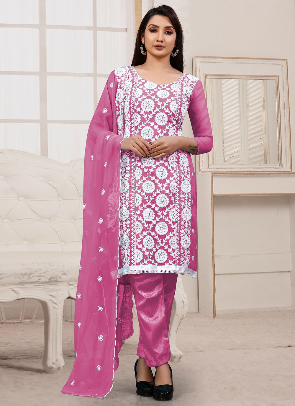 Salwar Suit Georgette Purple Embroidered Salwar Kameez