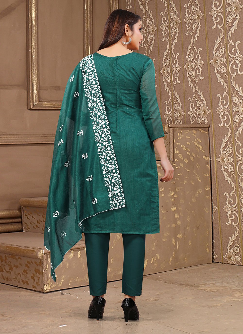 Pant Style Suit Chanderi Cotton Rama Embroidered Salwar Kameez