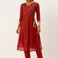 Casual Kurti Chanderi Viscose Maroon Embroidered Kurtis