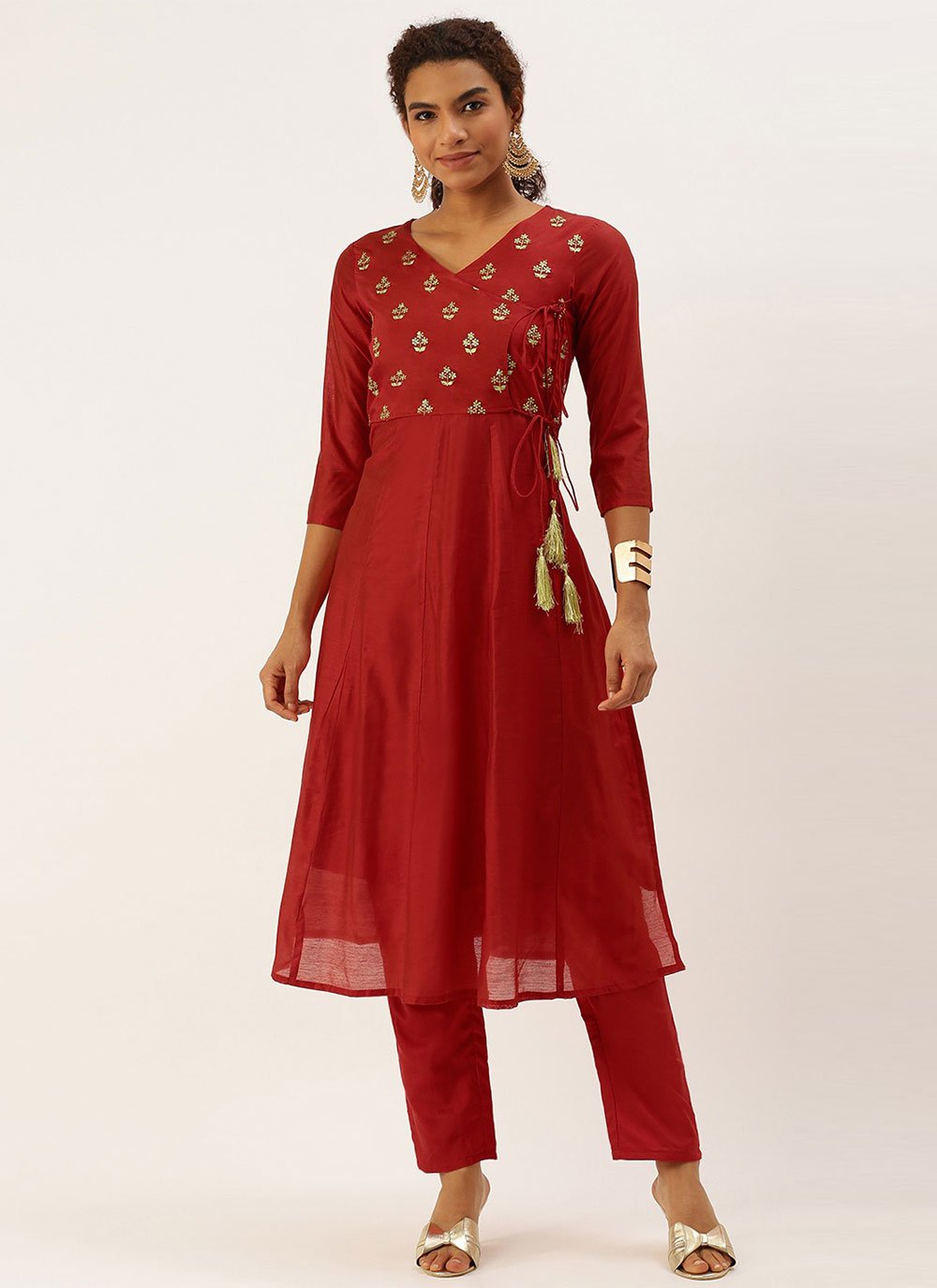 Casual Kurti Chanderi Viscose Maroon Embroidered Kurtis