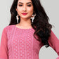 Designer Kurti Chiffon Georgette Pink Embroidered Kurtis