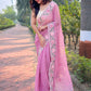 Classic Chiffon Shimmer Lavender Cut Work Saree