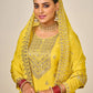 Palazzo Salwar Suit Chinon Yellow Embroidered Salwar Kameez