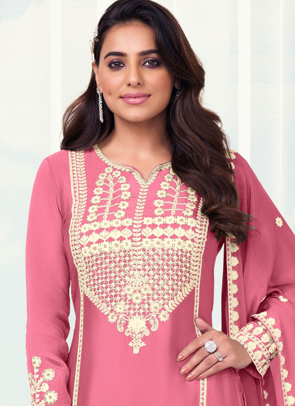 Sharara Set Chinon Pink Embroidered Salwar Kameez