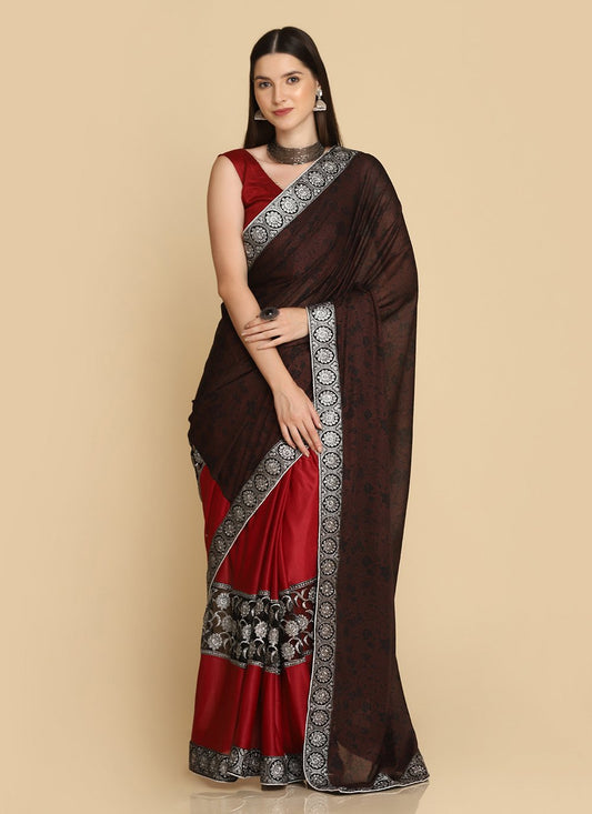 Classic Lycra Black Red Embroidered Saree