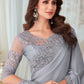 Classic Silk Grey Embroidered Saree