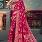 Classic Pure Dola Silk Magenta Embroidered Saree