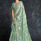 Classic Organza Sea Green Embroidered Saree