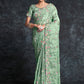 Classic Organza Sea Green Embroidered Saree