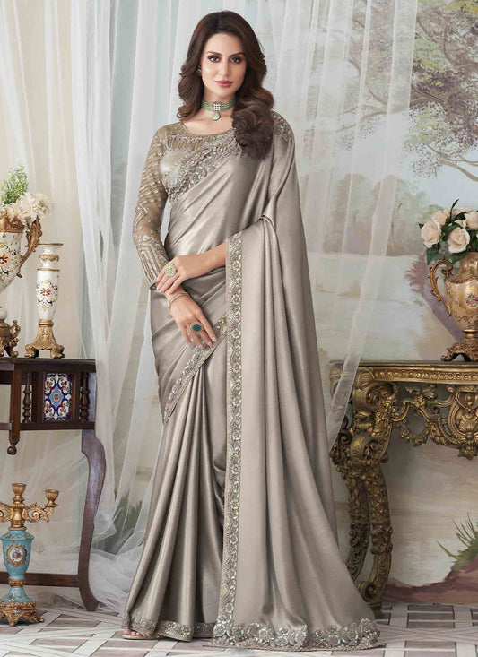 Contemporary Silk Silver Embroidered Saree