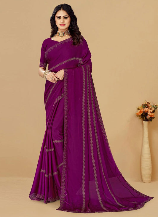 Contemporary Satin Purple Embroidered Saree