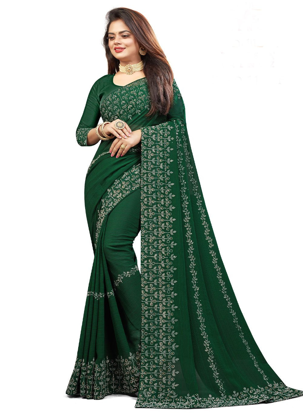 Contemporary Chiffon Silk Green Embroidered Saree