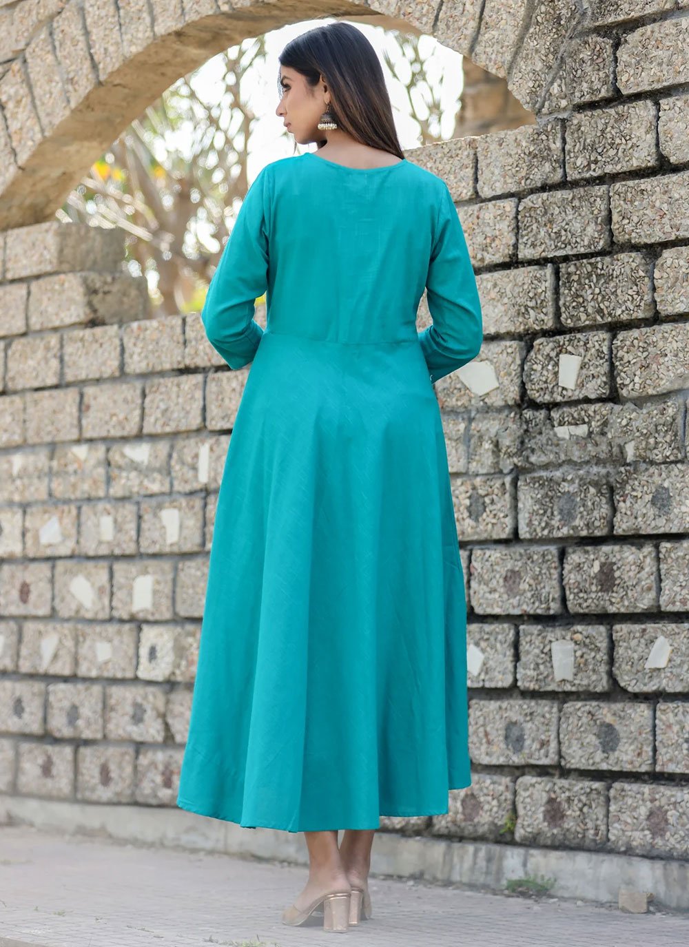 Casual Kurti Cotton Aqua Blue Embroidered Kurtis