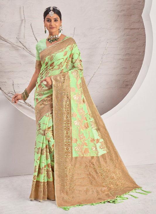 Designer Cotton Green Embroidered Saree