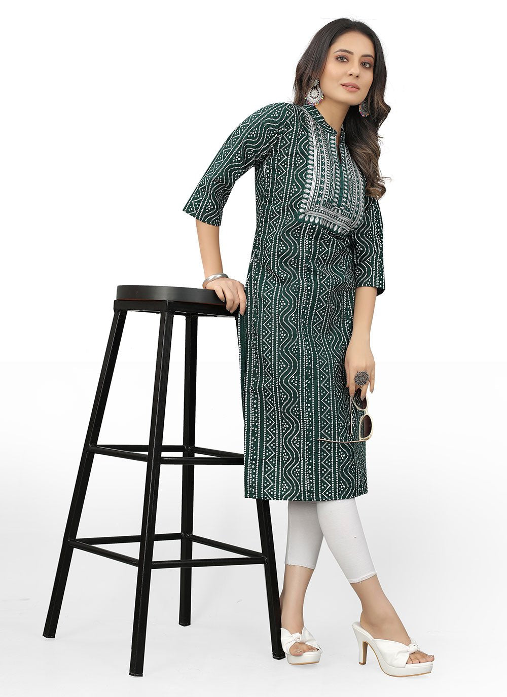 Designer Kurti Cotton Green Embroidered Kurtis