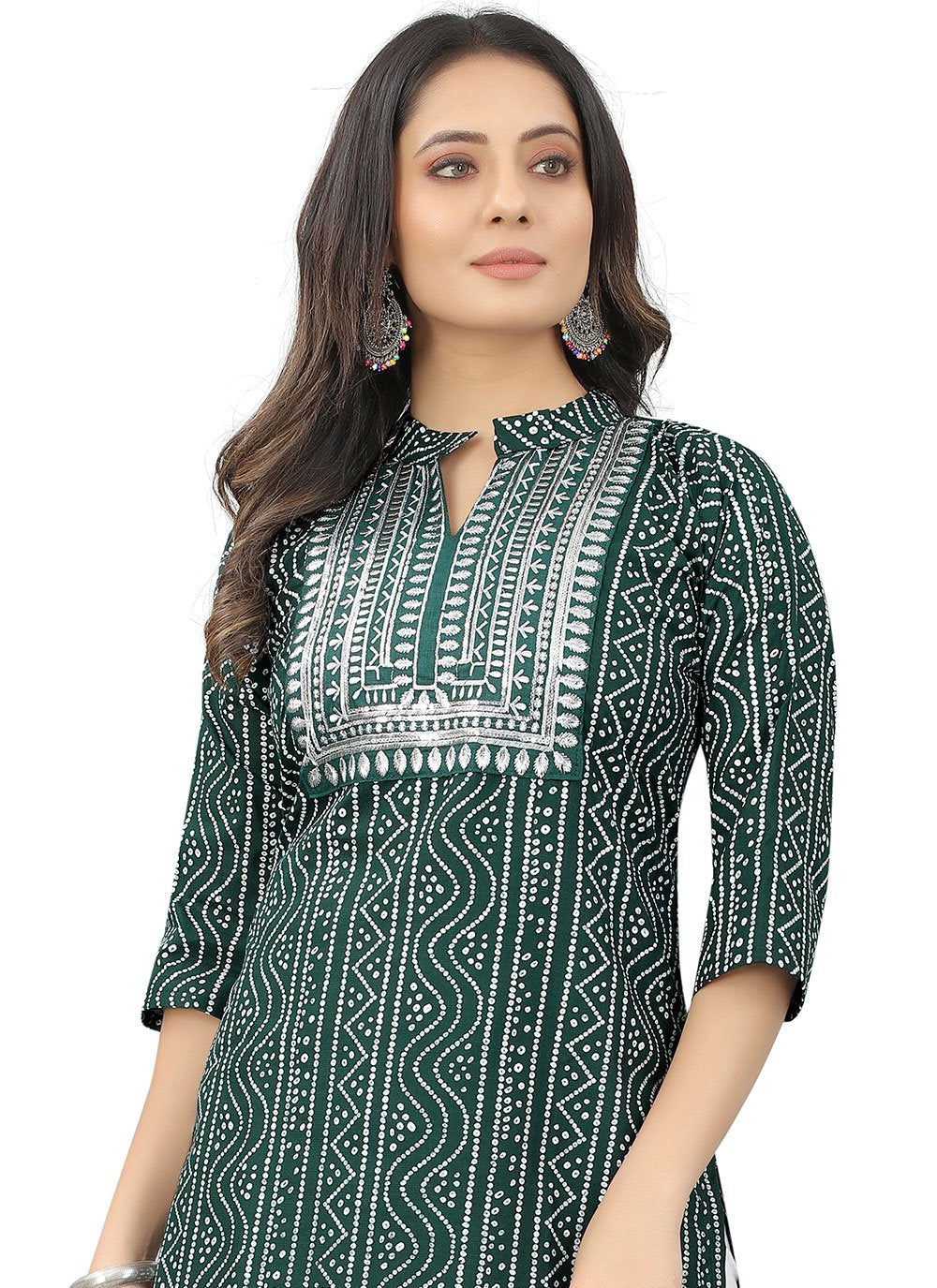 Designer Kurti Cotton Green Embroidered Kurtis