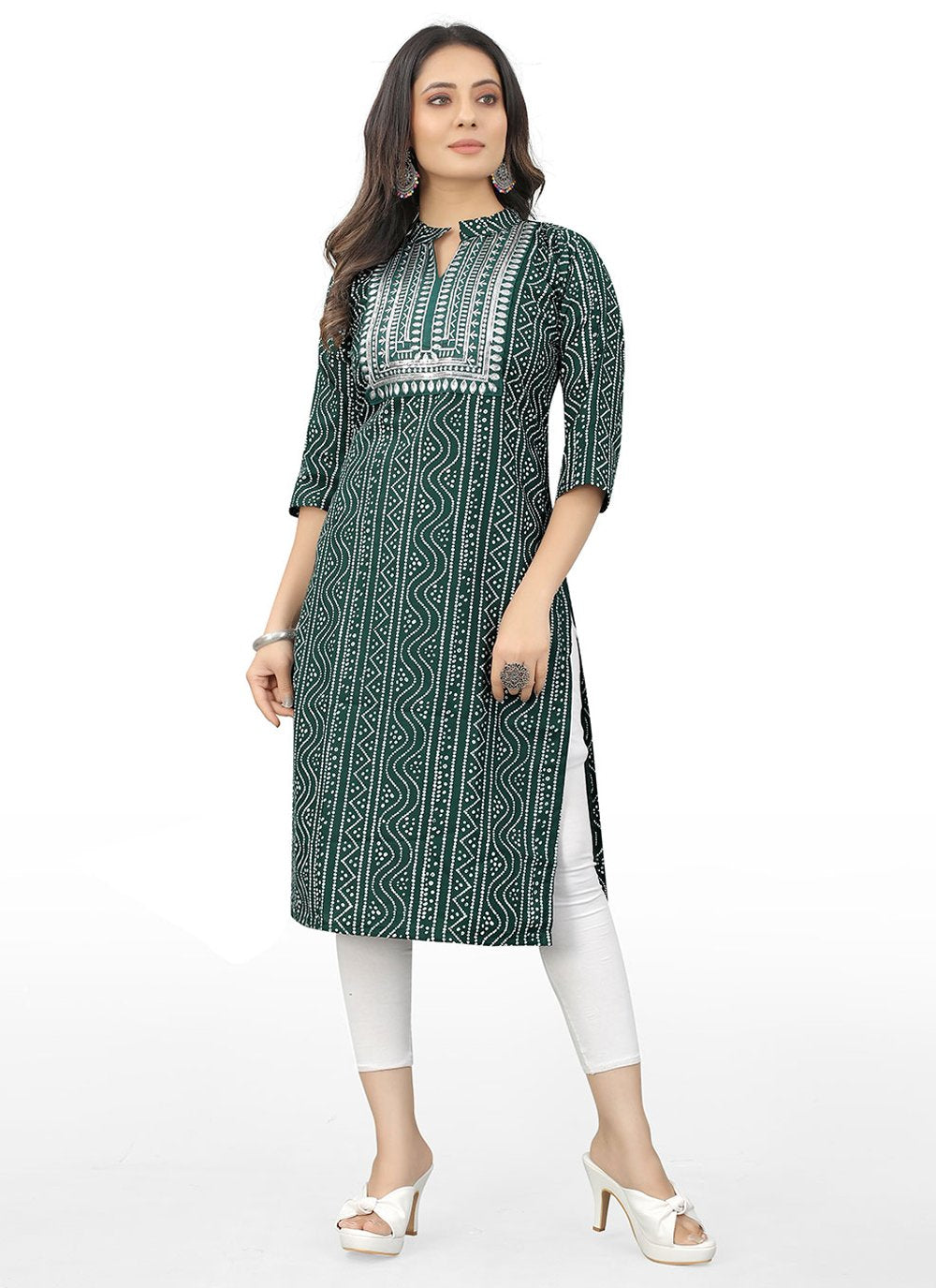 Designer Kurti Cotton Green Embroidered Kurtis