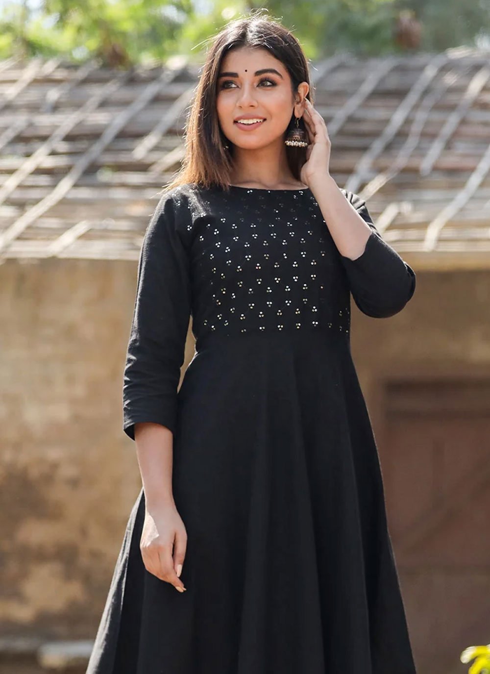 Designer Kurti Cotton Black Embroidered Kurtis