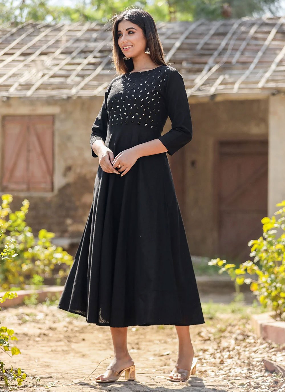 Designer Kurti Cotton Black Embroidered Kurtis