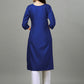 Designer Kurti Cotton Blue Embroidered Kurtis